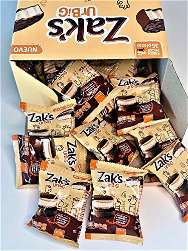 Zaks UrBig Wafer Chocolate Cookie Filled With Mazapan Peanut Candy Covered With Chocolate 35 pieces -85 oz piece Snack Packs in Box Mexican Candy Oblea Rellena de Mazapan Cubierta con Chocolate 35p