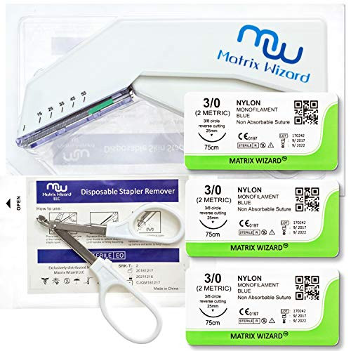 Sterile Sutures Thread with Needle Plus Stapler Training Tools - Medics  EMT  Nursing  Student s First Aid Surgical Suture Practice Kit  Stitching Emergency Training Set  Veterinary Use