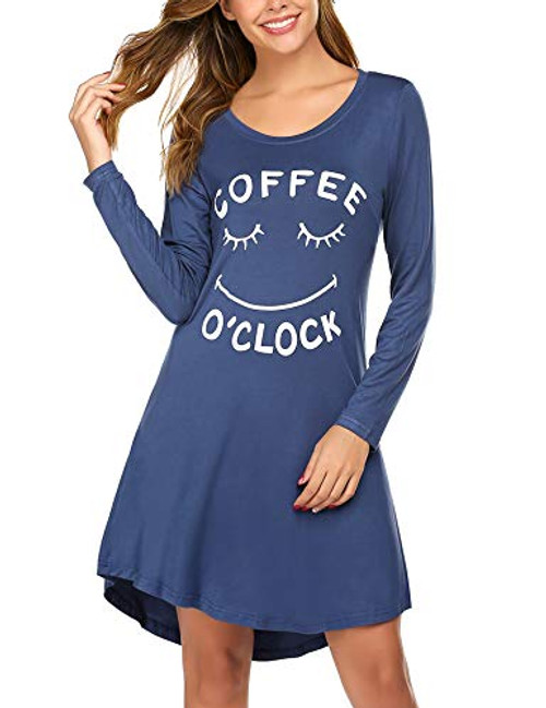 Hotouch Nightgown Women s Long Sleeve Nightshirt Cotton Printed Sleep Shirt Cute Print Sleepwear Navy Blue L Hotouch Nightgown Women s Long Sleeve Nightshirt Cotton Printed Sleep Shirt Cute Print Sleepwear Navy Blue L