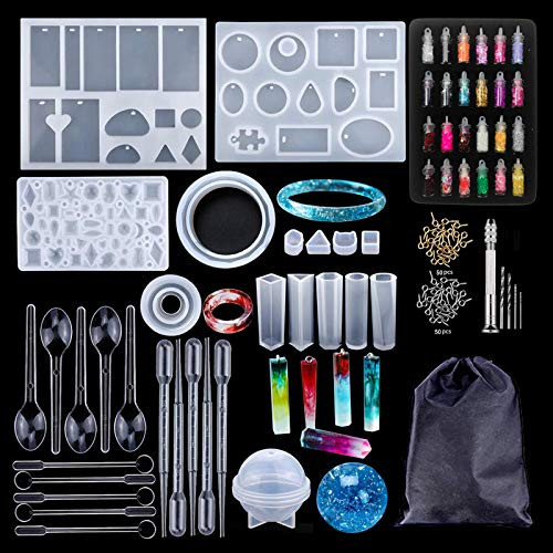 Resin Jewelry Making Kit - 160pcs epoxy Resin molds Jewelry molds for Resin Casting DIY Resin kit for Making Earring Necklace Bracelet Pendant - Silicone Resin Mold kit with Tools Set   Storage Bag