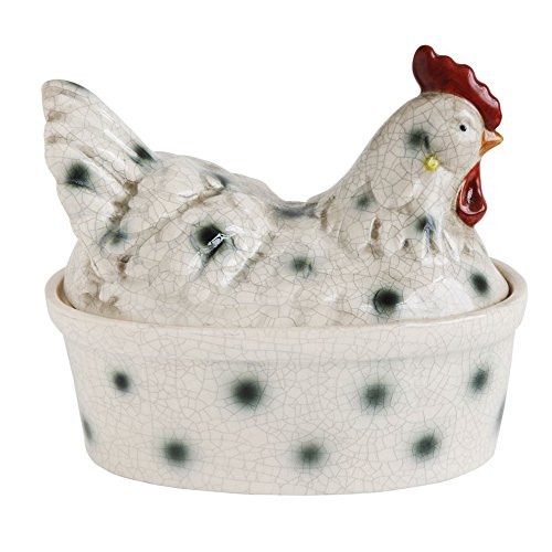 Creative Co-op Stoneware Rooster Shaped Canister, White
