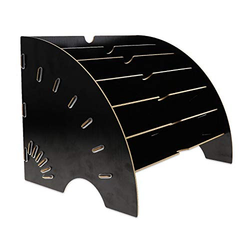 Creative-Idea Desktop File Sorter Organizer  6 Slots Wooden Fan-Shaped Mail Letter Document Magazine A4 Paper Black