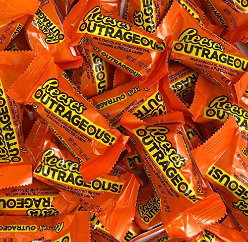 LaetaFood REESE S OUTRAGEOUS Halloween Candy  Peanut Butter Chocolate Candy Bar Snack Size Pack of 2 Pounds