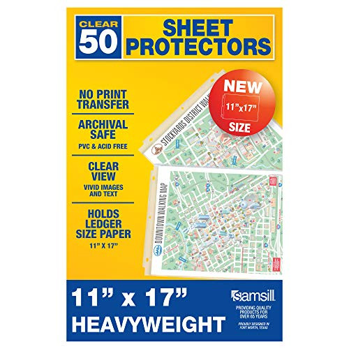 Samsill 50 Pack 11x17 Sheet Protectors  Poster Protector  Ledger Size Sheet Protectors for Document  Side Loading  Heavyweight  and Archival Safe
