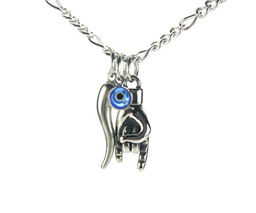 Mano Cornuto  Cornicello  and Nazar combo Necklace  on 20  Figaro Chain  Portafortuna Italian Lucky Hand Horn Anti Evil Good Luck Double Protection Amulet Charms  Pure 304 Stainless Steel Hypo-Allergenic and Non-Tarnishing Mano Cornuto  Cornicello  and Nazar combo Necklace  on 20  Figaro Chain  Portafortuna Italian Lucky Hand Horn Anti Evil Good Luck Double Protection Amulet Charms  Pure 304 Stainless Steel Hypo-Allergenic and Non-Tarnishing