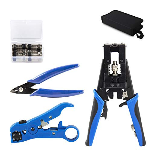 Coax Cable Crimper Tool Kit  RG6 RG59 Coaxial Multifunctional Compression Crimping Tool Cable Stripper and Wire Cable Cutter with F Compression Connector