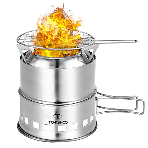 TOMSHOO Camping Backpacking Stove Stainless Steel with Wood Ash Plate Foldable Handle Alcohol Burning Compact Stove for Outdoor Camping Hiking Picnic BBQ TOMSHOO Camping Backpacking Stove Stainless Steel with Wood Ash Plate Foldable Handle Alcohol Burning Compact Stove for Outdoor Camping Hiking Picnic BBQ