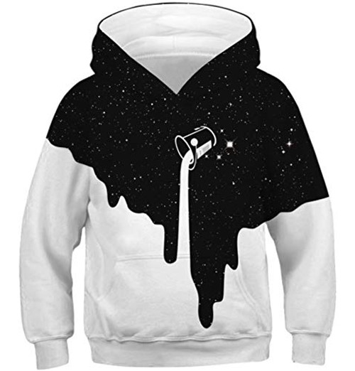 Teen Boys Girls Hoodies Casual Cool Hooded Sweatshirts Tops 3D Print Glaxy Melting Milk Black and White Toddler Kids Pullover with Pockets