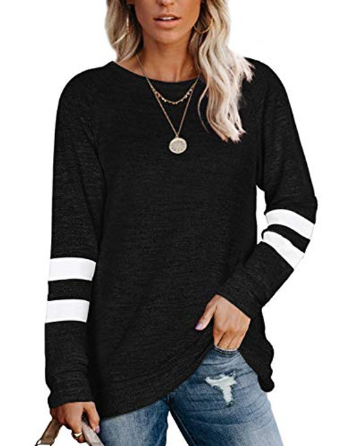 NSQTBA Soft Sweatshirts for Women Long Sleeve Crewneck Tunic Sweaters for Leggings Black 2XL