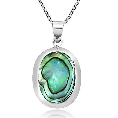 AeraVida Simply Elegant Oval Shaped Abalone Shell Inlay -925 Sterling Silver Necklace