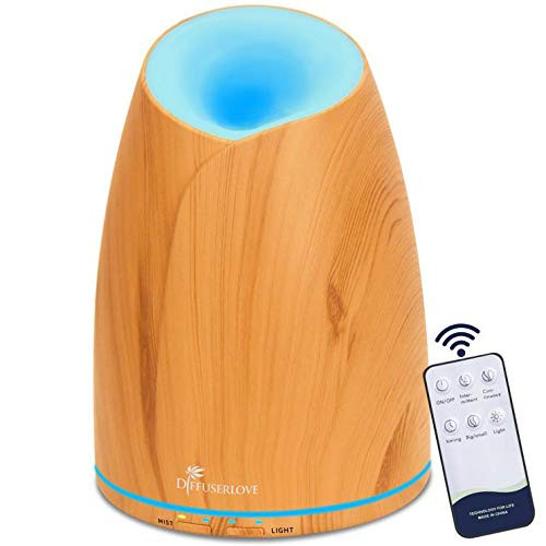 Diffuserlove Essential Oil Diffuser 500ml Wood Grain Remote Control Ultrasonic Cool Mist Humidifier Diffuser for essential oils Waterless Auto Shut-off for Yoga Spa Bedroom Office