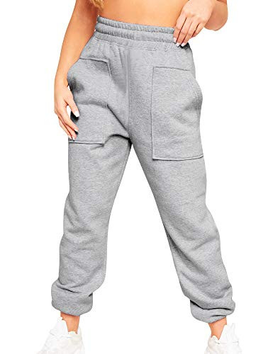 Mokoru Womens Athletic Fit High Waist Joggers Sweatpants Workout Baggy Lounge Trousers Pants with Pockets Medium Grey