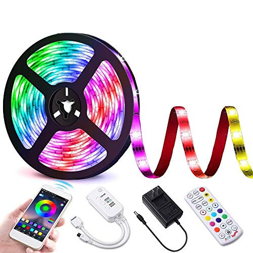 KINGLUX LED Strip Lights RGB Strips 16-4ft Tape Light 150 LEDs 5050RGB Waterproof Sync Music Color Changing  Bluetooth Controller  24Key Remote Control Decoration for Home TV Party - APP Controlled