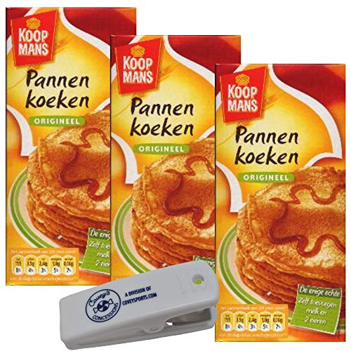 Koopmans Dutch Pancake Mix  Pannen Koeken - 3-Pack - Original PannenKoeken Mix  Dutch Holland Import  14-1 Oz- Per Box Bundled with Coveys Concessions Clip