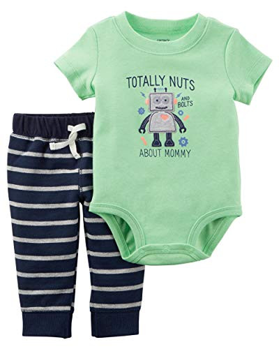 Carters Baby Boy 2-Piece Neon Bodysuit Pant Set Mint-Navy  12 Months