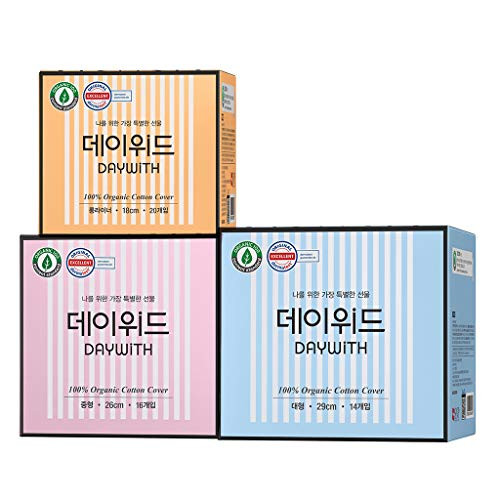 DAYWITH Premium 100  Organic Cotton Ultra Slim Menstrual Pads 3 Set Long Liner 20ea - Regular 16ea - Large 14ea - Dermatest Guaranteed Ultra Thin   Super Absorbency  Sanitary Pads for Women