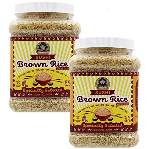 Brown Sushi Rice - Specially Selected - Premium Whole Grain Rice - Kosher - 32Oz Resealable Canister 2-Pack