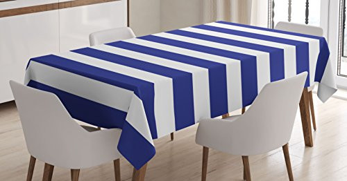 Ambesonne Striped Tablecloth by, Nautical Marine Style Navy Blue and White Sailor Theme Geometric Pattern Art Print, Dining Room Kitchen Rectangular Table Cover, 60 W X 90 L Inches, Purple