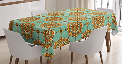 Moroccan Tablecloth Decor by Ambesonne, Ornamental Abstract Moroccan Motif with Old Fashion Victorian Influences Artwork, Dining Room Kitchen Rectangular Table Cover, 60 W X 90 L Inches, Mint Orange