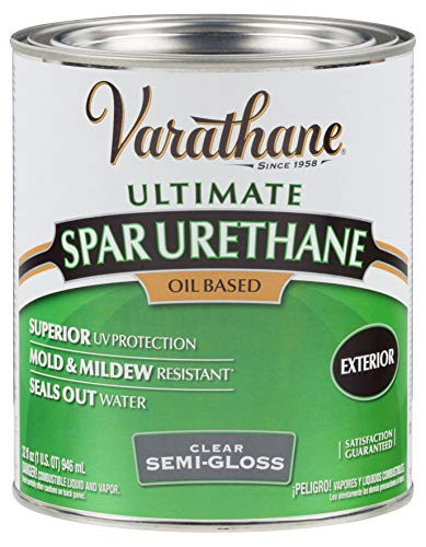 Rust-Oleum Varathane 242186H 1-Quart Classic Clear Oil Based Outdoor Spar 275 Voc Urethane  Semi Gloss Finish