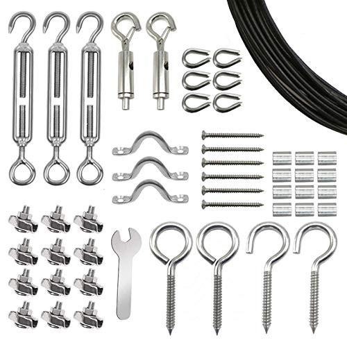 ANDOT Outdoor Lights Hanging Kit Globe String Lights Suspension Kit 164ft Black Vinyl-Coated 304 Stainless Steel Cable String Light Guide Wire Turnbuckle Wire Rope Tension with Hooks ANDOT Outdoor Lights Hanging Kit Globe String Lights Suspension Kit 164ft Black Vinyl-Coated 304 Stainless Steel Cable String Light Guide Wire Turnbuckle Wire Rope Tension with Hooks