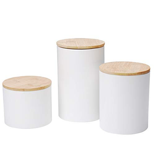 Xiteliy Ceramic Canister Set Tea Coffee Sugar Storage Pots Jars Kitchen Food Storage with Bamboo Lid Set of 3White  3