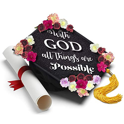 Tassel Toppers Handmade Graduation Cap Topper - with God All Things are Possible Grad Cap Graduation Gifts Graduation Cap Decorations  Grad Cap Topper  Decal
