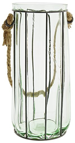 Lucky Winner 10.5" Clear Glass Vase Wrapped in Vertical Metal Bars