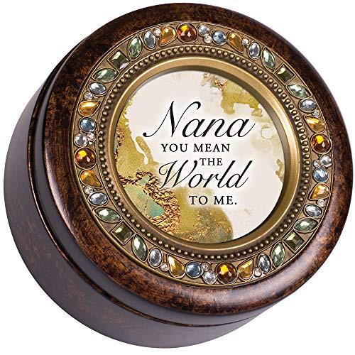 Cottage Garden Nana Amber Earth Tone Jeweled Round Music Box Plays Wind Beneath My Wings