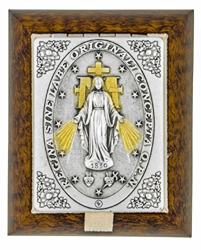 Small Decorative Rosary Keepsake Box with Saint Plaque Miraculous Medal