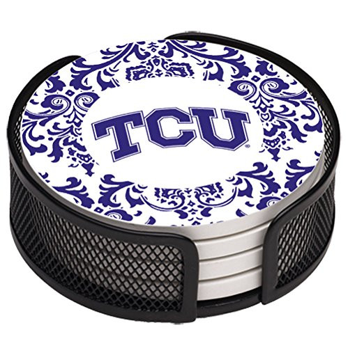 Thirstystone Stoneware Drink Coaster Set with Holder  Texas Christian University Pattern