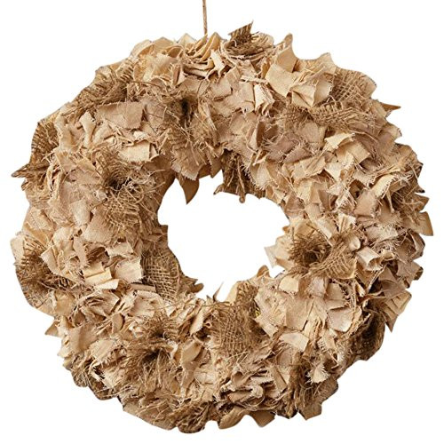 Your Heart's Delight Country Primitive 14 Inch Burlap and Fabric Decorative Wreath