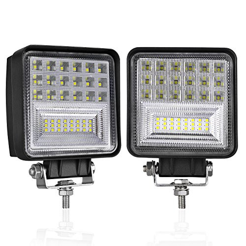 LED Pods, DJI 4X4 2Pcs 4 Inch 126W Off Road Driving Lights Square LED Fog Light CREE Spot Flood Combo Beam LED Cubes Work Lamps for Trucks Jeep Heavy Duty ATV UTV SUV Boat, 2 Years Warranty