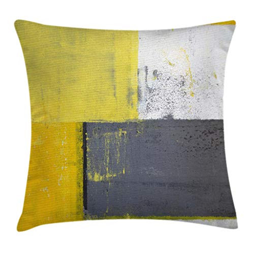 Ambesonne Grey and Yellow Throw Pillow Cushion Cover  Street Art Modern Grunge Abstract Design Squares  Decorative Square Accent Pillow Case  20  X 20   Charcoal Yellow