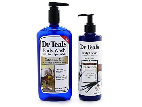 Dr- Teals Coconut Oil Body Wash 24 fl oz - Bundle of Dr Teals Body Wash and Coconut Oil Lotion 16 fl oz