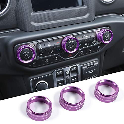 JeCar Air Conditioner Switch Knob Cover Aluminum Alloy Trim Cover for 2018-2020 Jeep Wrangler JL JLU   2020 Jeep Gladiators JT  Purple
