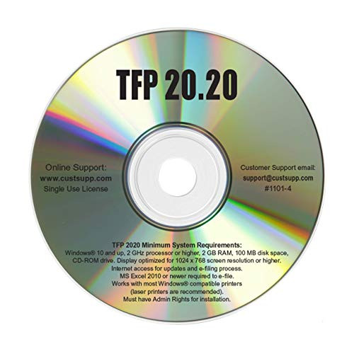 TFP 2020 Software for Tax Form Filling  Printing  and Filing  CD-ROM Designed for Windows Computers and Small Business Use  Compatible with 2020 Tax Forms