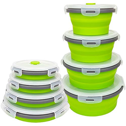 CARTINTS Green Collapsible Food Storage Containers With Lids  Silicone Lunch Containers  Microwave and Freezer Safe  Set of 4