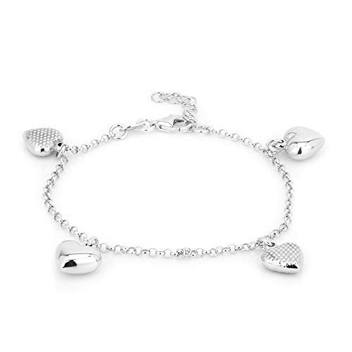 Vanbelle Sterling Silver Jewelry Dangling Puffed Heart Charm Bracelets with Rhodium Plating for Women and Girls Vanbelle Sterling Silver Jewelry Dangling Puffed Heart Charm Bracelets with Rhodium Plating for Women and Girls