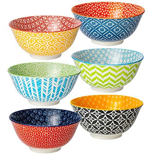 Lawei 6 Pack Cereal Bowls - 23 Oz Dessert Bowls Colorful Hand-Painted Porcelain Bowls Set for Cereal  Soup  Salad and Pasta