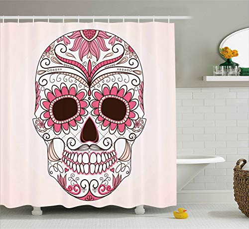 Ambesonne Skulls Decorations Collection, Day of The Dead Girly Colors Skull with Floral Ornamental Design, Polyester Fabric Bathroom Shower Curtain, 75 Inches Long, Pink White Ambesonne Skulls Decorations Collection, Day of The Dead Girly Colors Skull with Floral Ornamental Design, Polyester Fabric Bathroom Shower Curtain, 75 Inches Long, Pink White