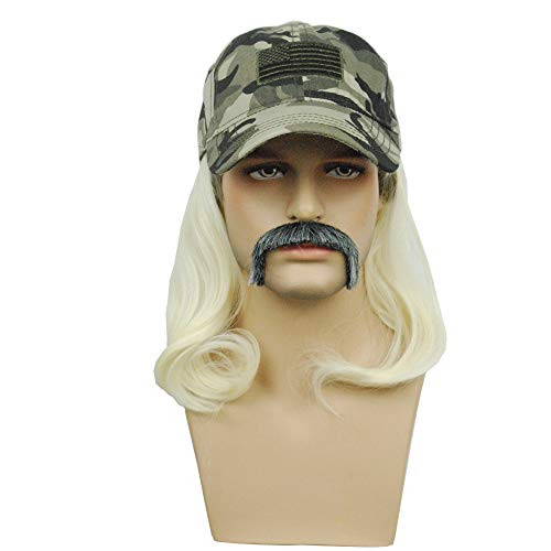 80S Blonde Mullet Hat Wig Cosplay Tiger King Men and Women Halloween or Theme Party Wig Wig Set  Hat