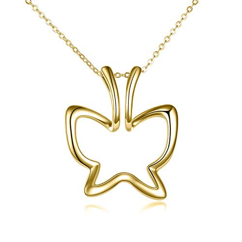 Butterfly Pendant 925 Sterling Silver Jewelry Ring Holder Necklace Wedding Engagement Anniversary Infinity Love Gift for Her Women gold plated Ring Holder Necklace