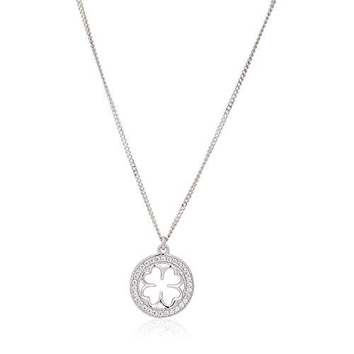 Vanbelle Sterling Silver Jewelry Clover Leaf Pendant Necklace with Cubic Zirconia Stones and Rhodium Plated for Women and Girls