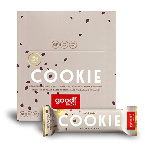 good! Snacks Vegan Cookie Dough Protein Bar   Gluten-Free  Plant Based  Low Sugar  Kosher  Soy Free  Non GMO   15g Protein 12 Bars