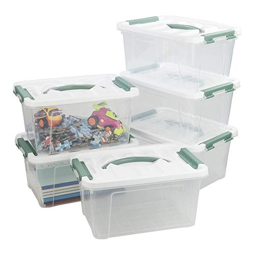 Kiddream Set of 6 Clear Plastic Bins  Latch Storage Box with Handle Green