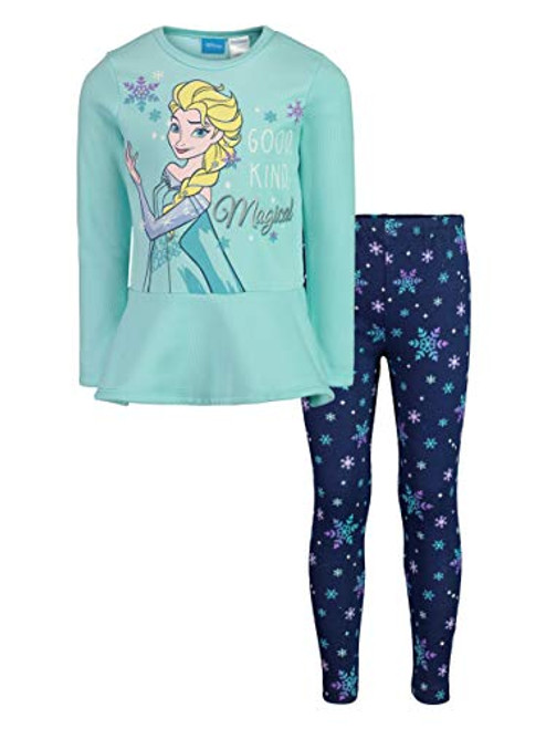 Disney Frozen Elsa Little Girls Long Sleeve Fleece Peplum T-Shirt Leggings Set Blue 6 Disney Frozen Elsa Little Girls Long Sleeve Fleece Peplum T-Shirt Leggings Set Blue 6