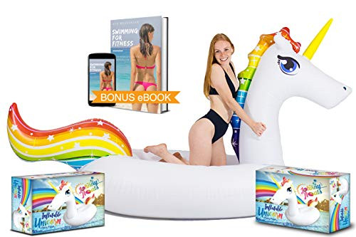 Unicorn Float Giant Inflatable Unicorn Pool Floats for Adults and Kids | Awesome Pool Float Raft Floatie Ride On and Summer Beach Swimming Pool Party & Lounge | Bonus eBook Included Patch by Johnny