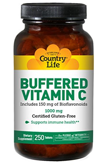 Country Life Buffered Vitamin C 1000 Mg Plus 150 mg of Bioflavonoids 250-Count Country Life Buffered Vitamin C 1000 Mg Plus 150 mg of Bioflavonoids 250-Count