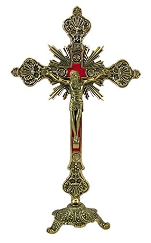 Religious Gifts by San Francis Imports, Inc Jesus Christ on Cross Gold Tone Standing Crucifix with Base, 12 Inch